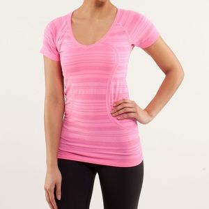 Lululemon Run: Swiftly tech pink striped v neck